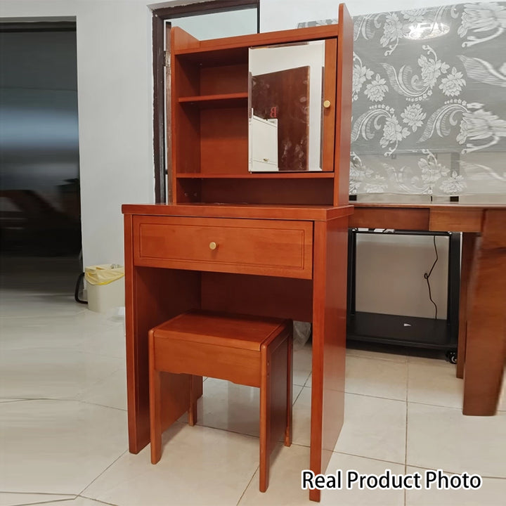 Traditional Chinese Rectangular Plywood Hardware Rubberwood Makeup Vanity 1-Drawer For Bedroom