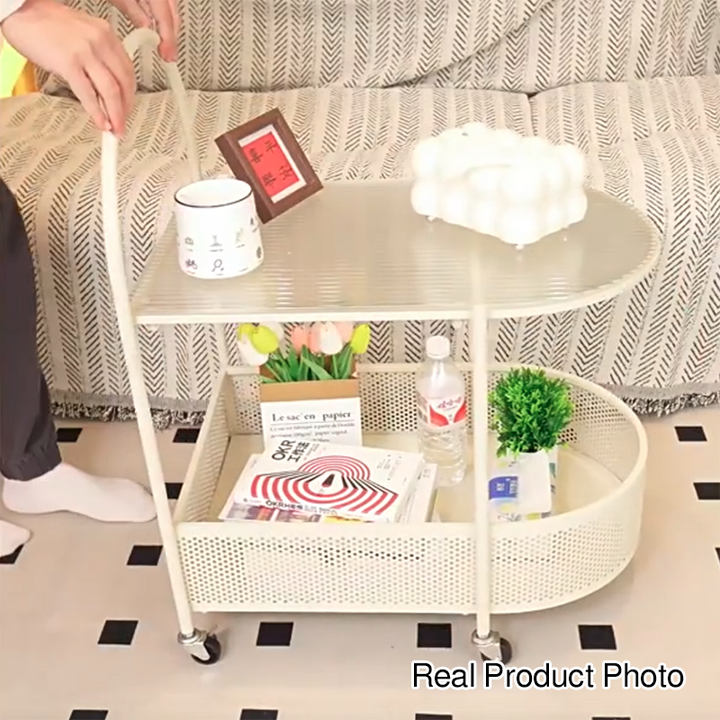 Modern Creative Oval Glass Iron Side Table 1-Storage For Living Room