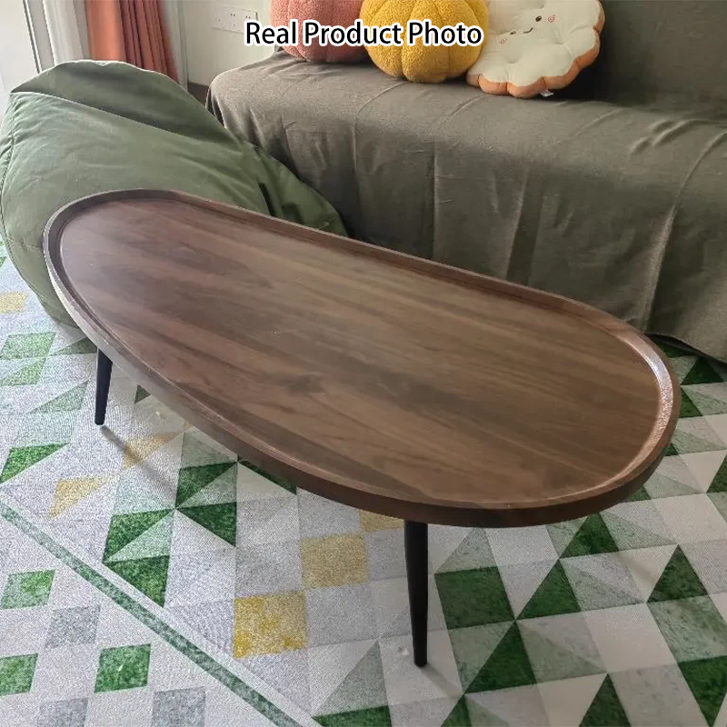 Traditional Japanese Oval MDF Iron Coffee Table 1-Tier For Living Room