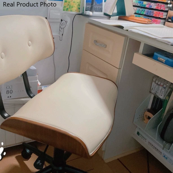Moderner, schlichter Drehstuhl aus gebogenem PU-Leder, Karbonstahl und Sperrholz, höhenverstellbar, mit Rollen, für Homeoffice 
