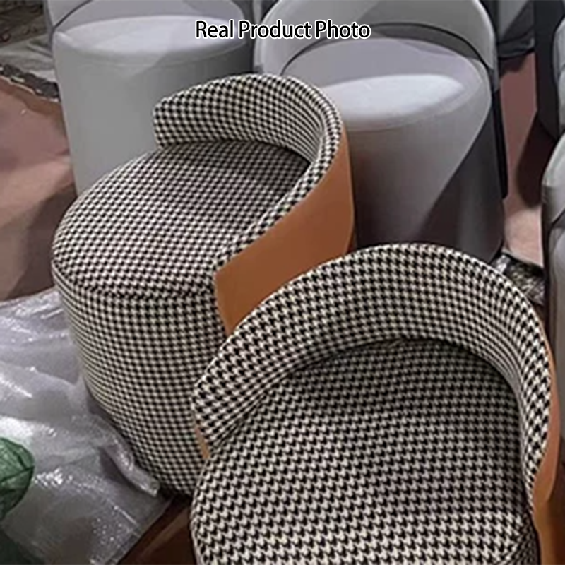 Modern Luxury Cylinder Cotton Linen Faux Leather Vanity Stool Backrest For Bedroom