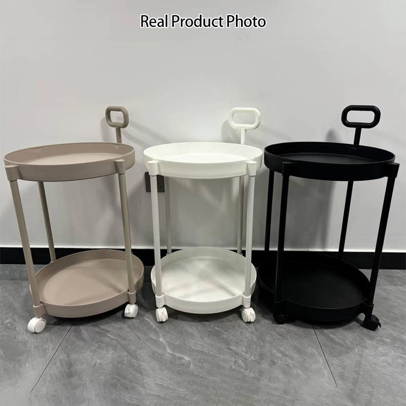 Moderner minimalistischer runder Couchtisch aus PP und Carbonstahl, drehbar, mit zwei Ebenen, für das Wohnzimmer 