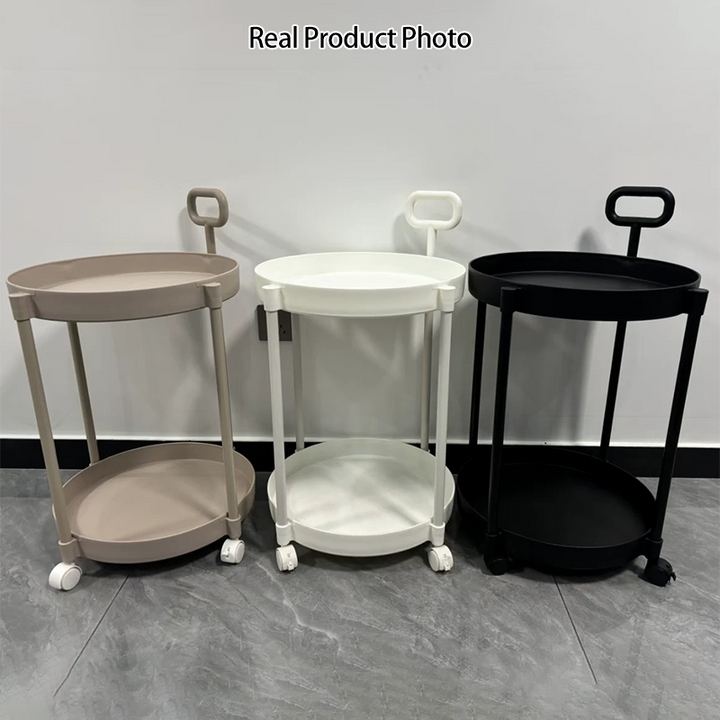 Moderner minimalistischer runder Couchtisch aus PP und Carbonstahl, drehbar, mit zwei Ebenen, für das Wohnzimmer 