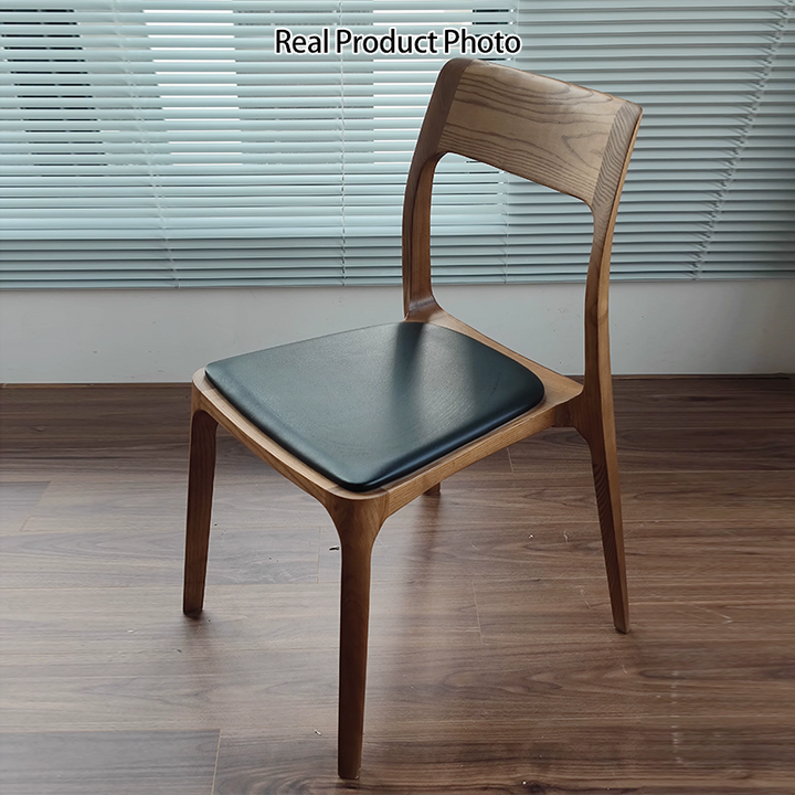 Traditional Chinese Square Plywood Ash Wood PU Leather Dining Chair Four Legs Backrest For Dining Room