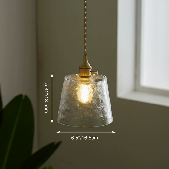 Traditionelle Vintage-Pendelleuchte aus Glas und Kupfer mit rundem Trommelschirm, 1-flammig, für das Wohnzimmer 