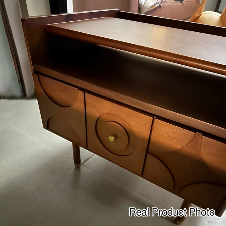 Moderner rechteckiger Nachttisch im Mid-Century-Stil aus Kiefernholz, Sperrholz und Aluminium mit 1 Schublade für das Schlafzimmer 