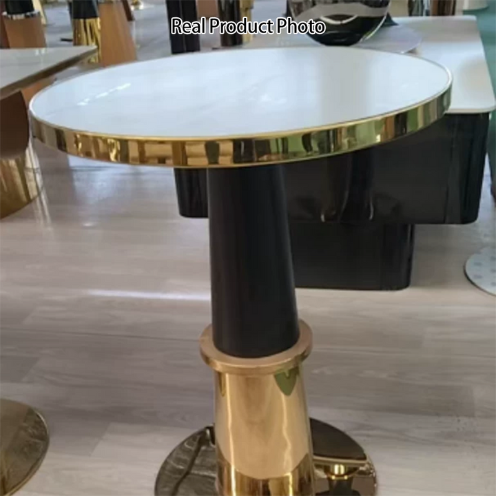 Moderner luxuriöser runder Couchtisch aus Steinplatte und Edelstahl, 1 Ebenen, für das Wohnzimmer 