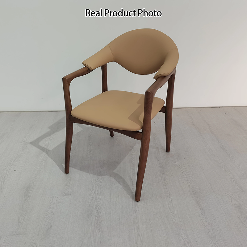 Zeitgenössische Schlichtheit Esszimmerstuhl mit Rückenlehne und Armlehnen aus Kunstleder in Eschenoptik für das Esszimmer 