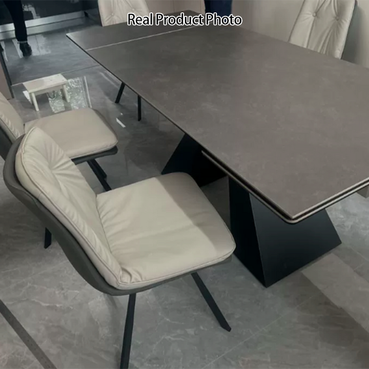 Moderner Luxus Esszimmerstuhl mit quadratischem Mikrofaserleder, hochdichtem Rückprallschaum und Rückenlehne aus Karbonstahl für das Esszimmer 