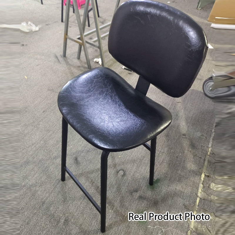 Tabouret de bar carré industriel contemporain en cuir PU avec dossier en fer pour salle à manger 