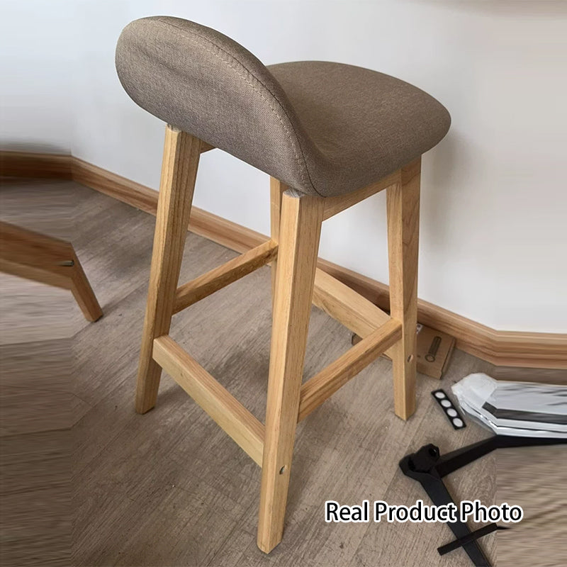 Tabouret de bar ovale contemporain scandinave en bois de caoutchouc avec dossier pour salle à manger 