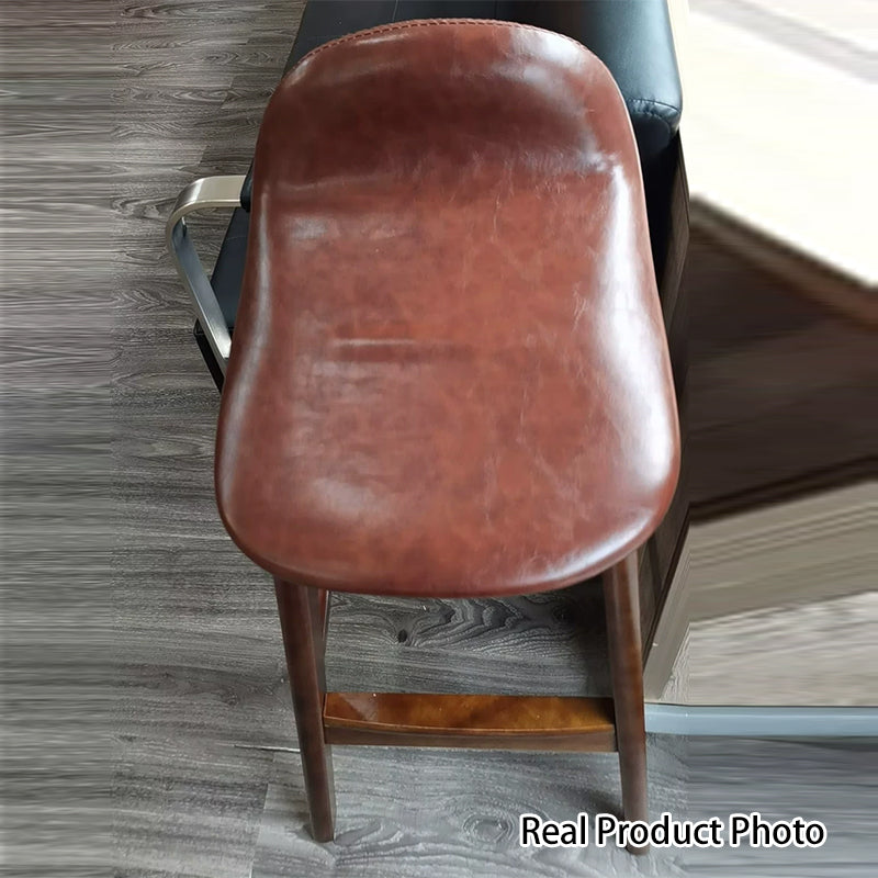 Tabouret de bar ovale contemporain scandinave en bois de caoutchouc avec dossier pour salle à manger 