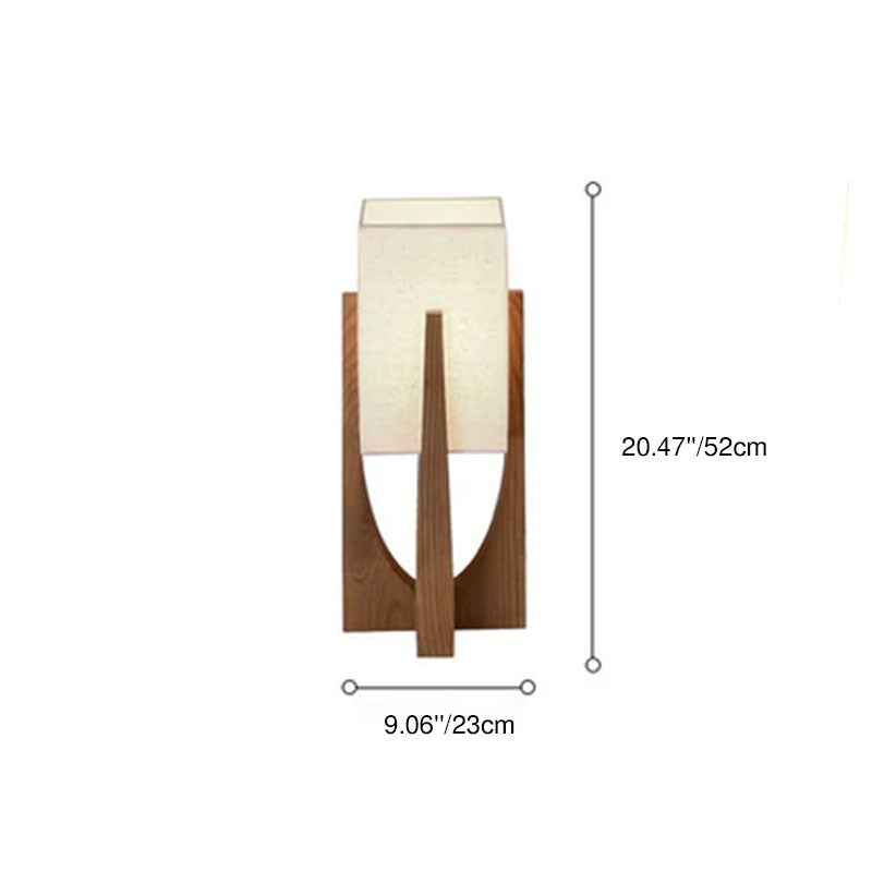 Modern Minimalist Copper Fabric Ash Wood Rectangular 1-Light Standing Floor Lamps For Living Room &amp; Bedroom