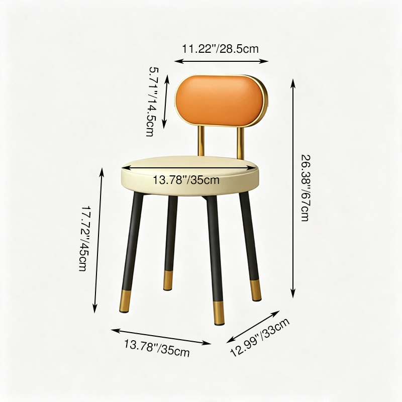Tabouret de coiffeuse contemporain nordique en cuir PU et fer, avec dossier, sans accoudoirs, pour chambre à coucher 