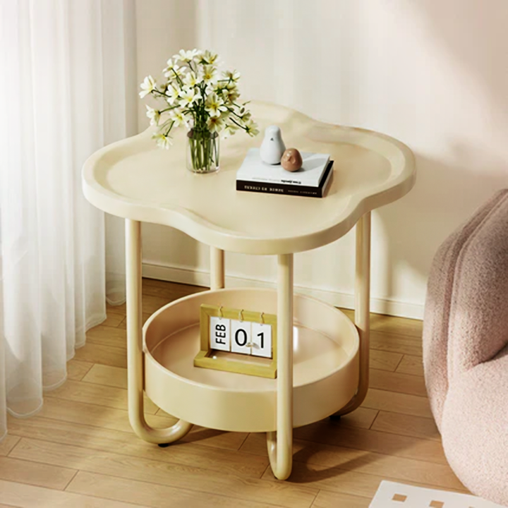 Modern Minimalist Clover Iron Side Table 2-Tier For Living Room