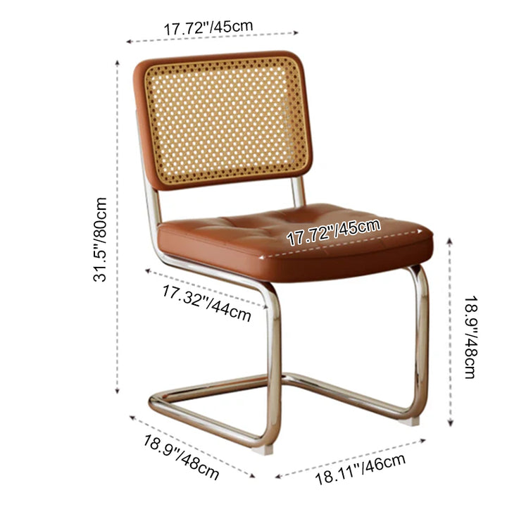 Silla de comedor sin brazos con respaldo de tejido de ratán, plástico, esponja, cuero y acero inoxidable vintage tradicional para comedor 
