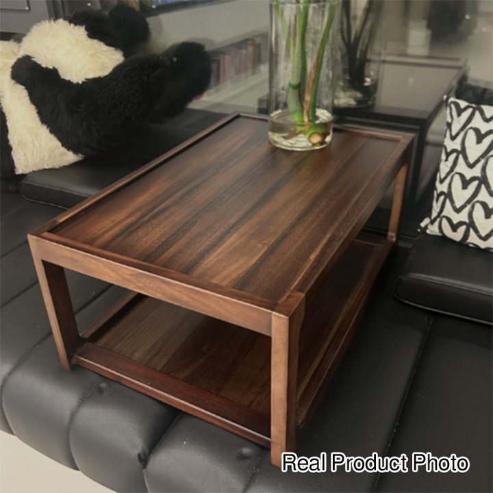 Traditional Japanese Walnut Wood Rounded Rectangular Coffee Table 2-Tier For Living Room