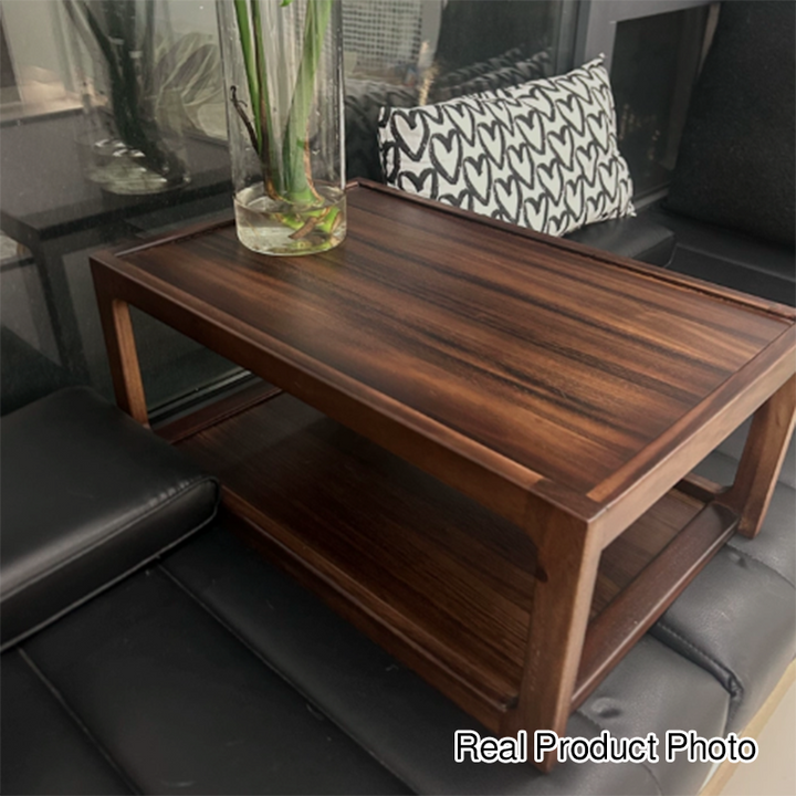 Traditional Japanese Walnut Wood Rounded Rectangular Coffee Table 2-Tier For Living Room