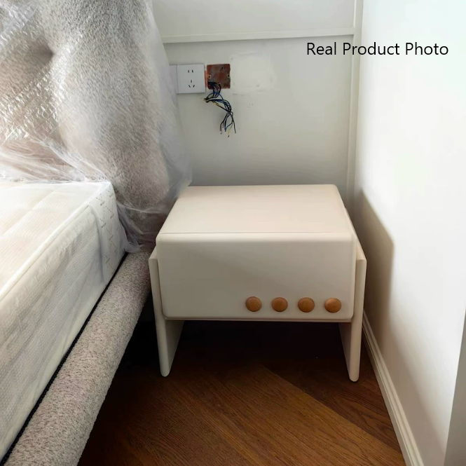 Table de nuit rectangulaire en bois massif crème scandinave contemporain avec 1 tiroir pour chambre 
