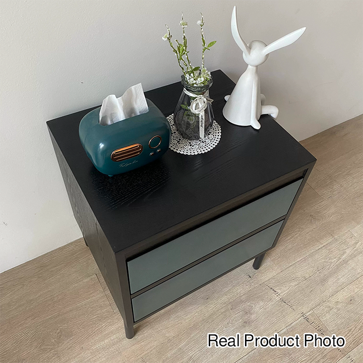 Moderner Shabby-Chic-Nachttisch mit abnehmbarer rechteckiger Tischplatte aus Sperrholz, Beschlägen und Holzfurnier, 2 Schubladen, für das Schlafzimmer 