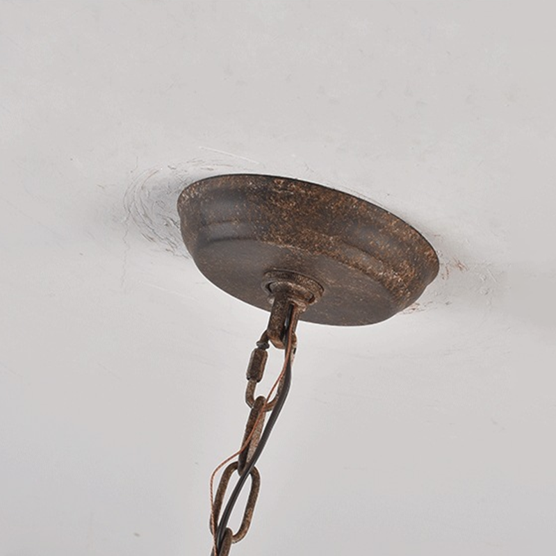 Lámpara colgante contemporánea industrial de hierro forjado con herrajes, media pantalla redonda envejecida, 1 luz, para sala de estar 