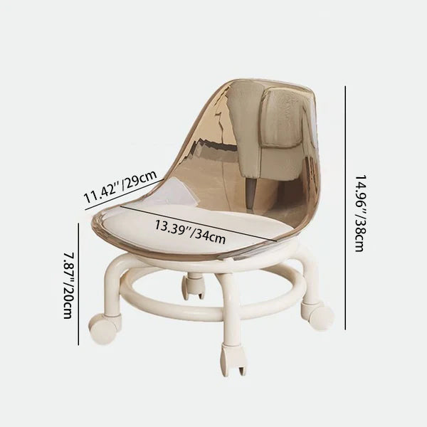 Zeitgenössischer skandinavischer Kinderhocker aus Acryl, Leder, Schwamm und Metall, rund, niedriger Hocker mit Rückenlehne, beweglich für das Wohnzimmer 