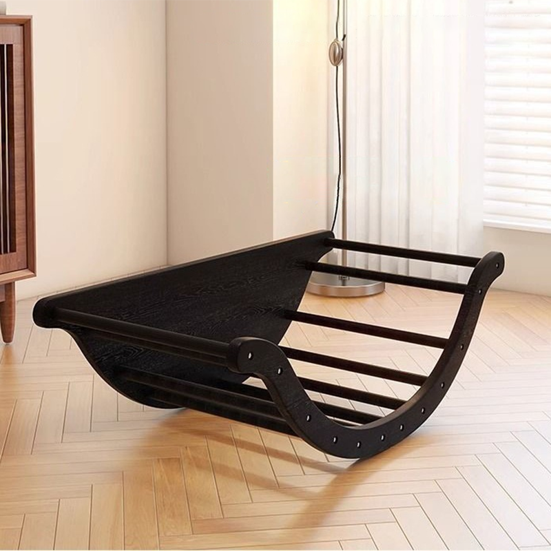 Moderner nordischer Schaukelstuhl in Mondboot-Form aus Kunstleder, Baumwoll-Leinen und HDF mit Rückenlehne für Wohnzimmer &amp; Schlafzimmer 