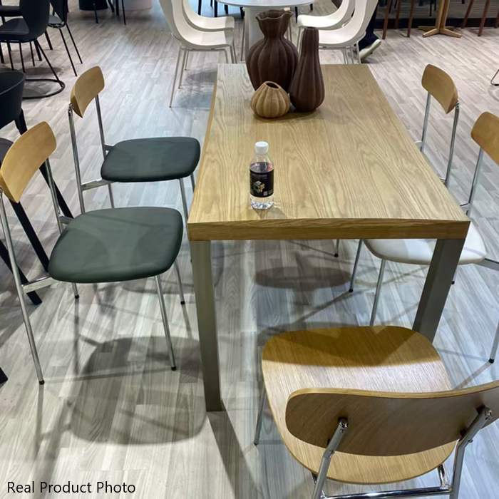 Chaise de salle à manger contemporaine en bois massif scandinave en acier inoxydable avec dossier carré en similicuir pour salle à manger 