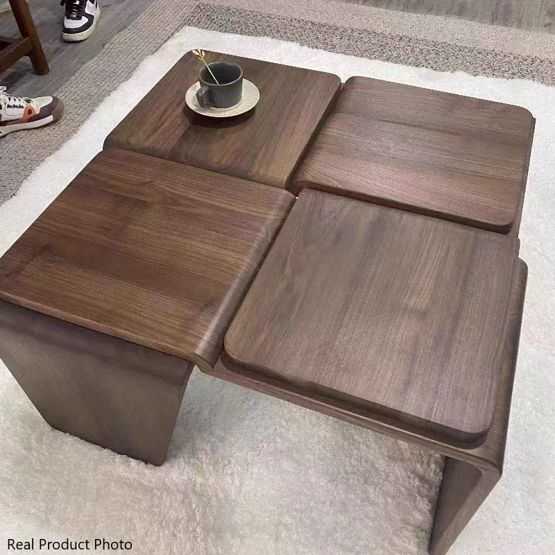 Moderner quadratischer Couchtisch aus strukturiertem Sperrholz in Walnussoptik im Mid-Century-Stil für das Wohnzimmer 