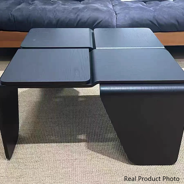 Moderner quadratischer Couchtisch aus strukturiertem Sperrholz in Walnussoptik im Mid-Century-Stil für das Wohnzimmer 