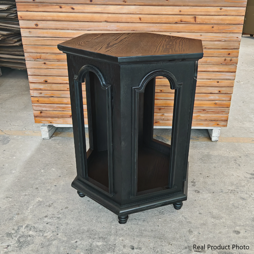 Mesa auxiliar moderna de estilo Mid-Century con diseño de arco calado, en MDF y madera de pino negra, con 1 compartimento de almacenamiento, para sala de estar 
