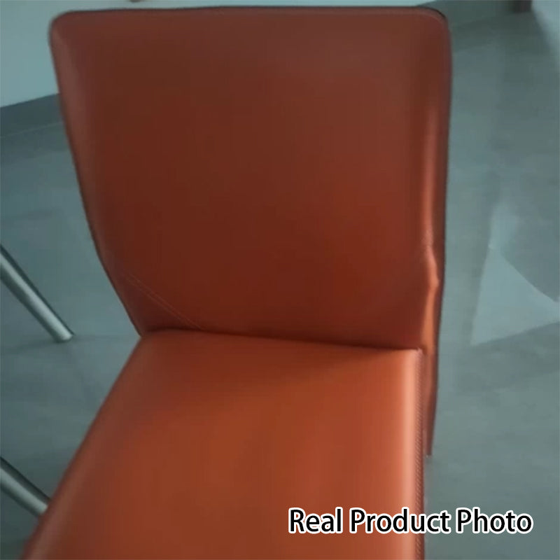 Modern Minimalist Square Rectangular Faux Saddle Leather Carbon Steel Dining Chair Backrest Armless For Dining Room &amp; Kitchen
