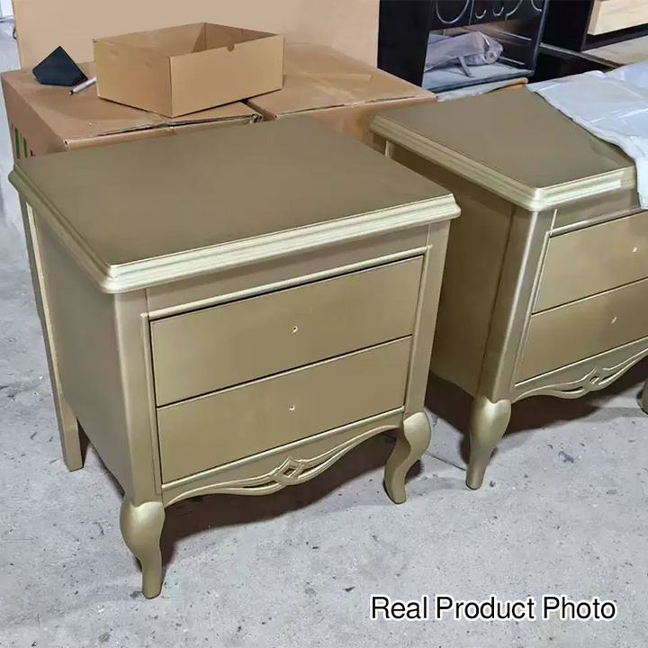 Traditional French Square Multi-Layer Solid Wood Panel Nightstand 2-Drawer For Bedroom
