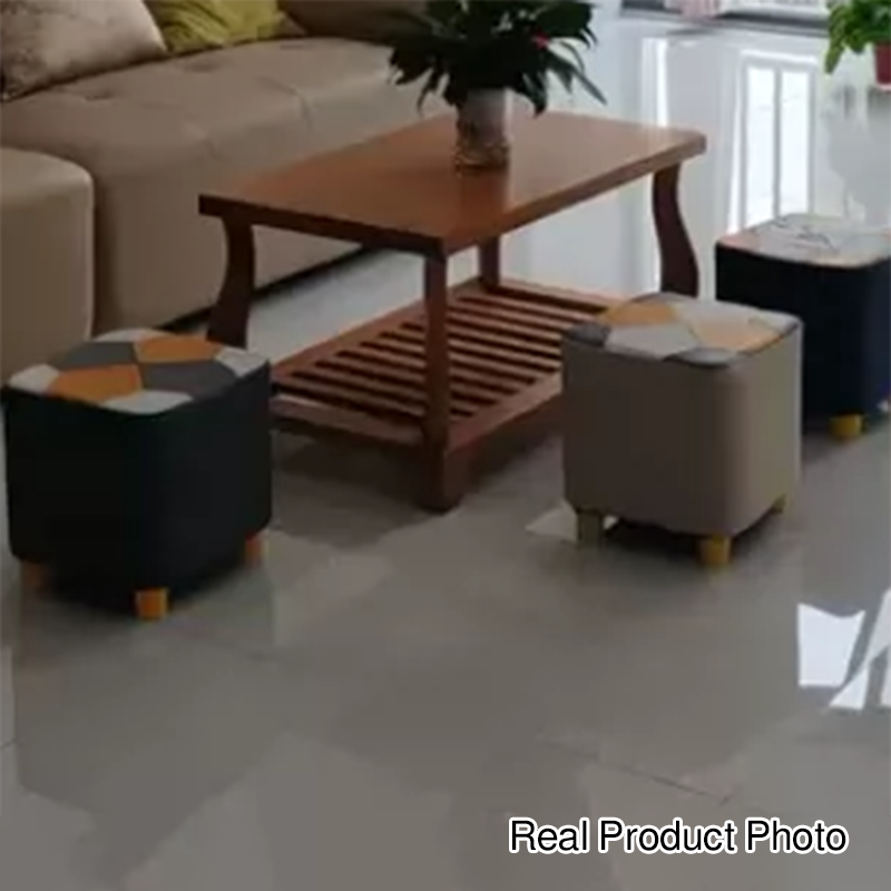 Modern Minimalist Square Geometric Patchwork Pattern Solid Wood Synthetic Fabric Sponge Low Stool Backless Armless For Living Room