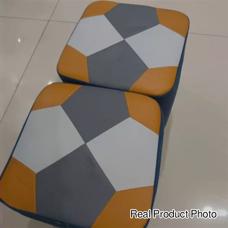 Modern Minimalist Square Geometric Patchwork Pattern Solid Wood Synthetic Fabric Sponge Low Stool Backless Armless For Living Room