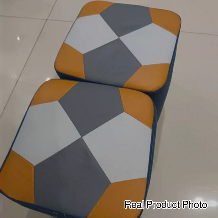 Modern Minimalist Square Geometric Patchwork Pattern Solid Wood Synthetic Fabric Sponge Low Stool Backless Armless For Living Room