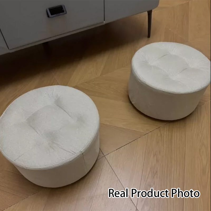 Modern Minimalist Round Solid Wood Cotton Linen Sponge Low Stool Backless Armless For Living Room