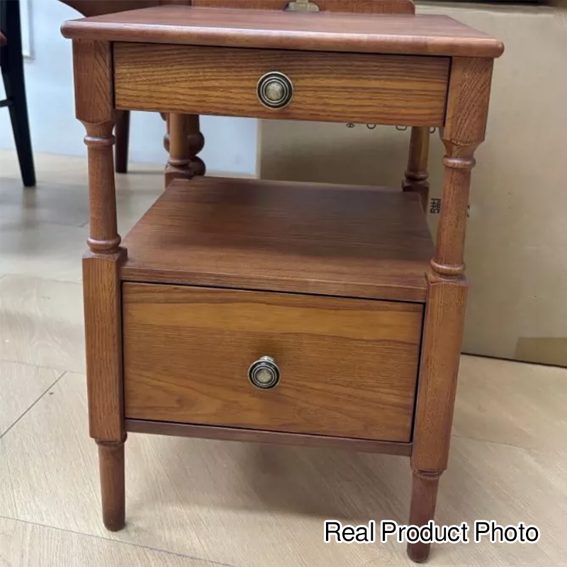 Moderno Retro Cuadrado Rectangular Madera de Fresno Madera de Caucho Madera Maciza Contrachapado Mesita de Noche de 2 Cajones Para Dormitorio 