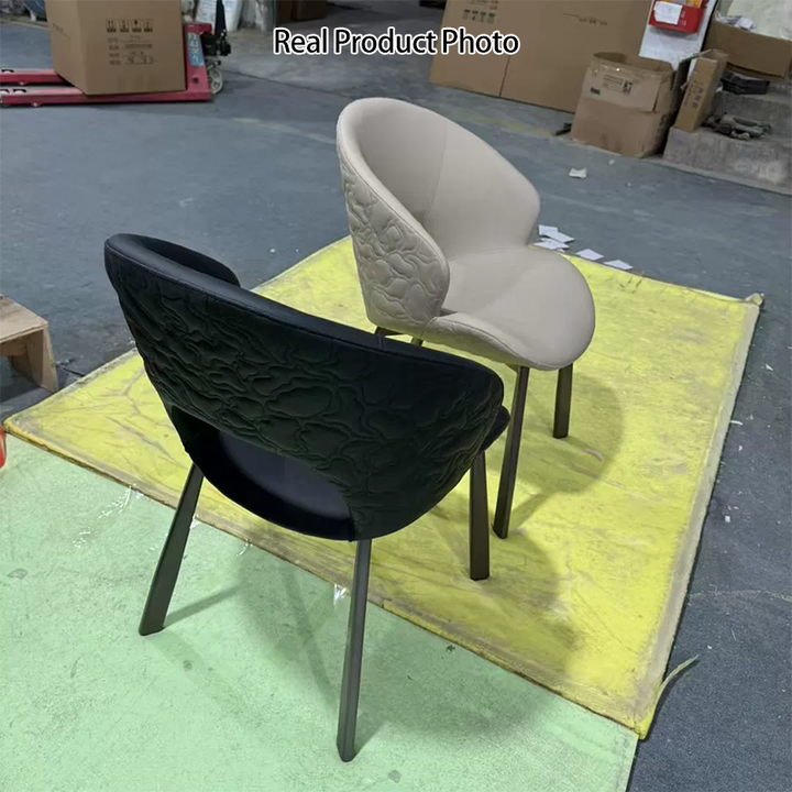 Chaise de salle à manger sans accoudoirs au design minimaliste moderne, courbe, en similicuir microfibre, acier au carbone, avec dossier, pour salle à manger 
