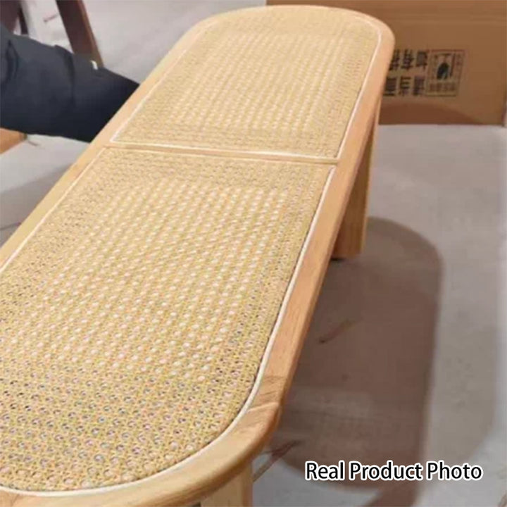 Zeitgenössische skandinavische Ellipse PE Rattanweberei Gummibaumbank ohne Rückenlehne und ohne Armlehnen für das Wohnzimmer 