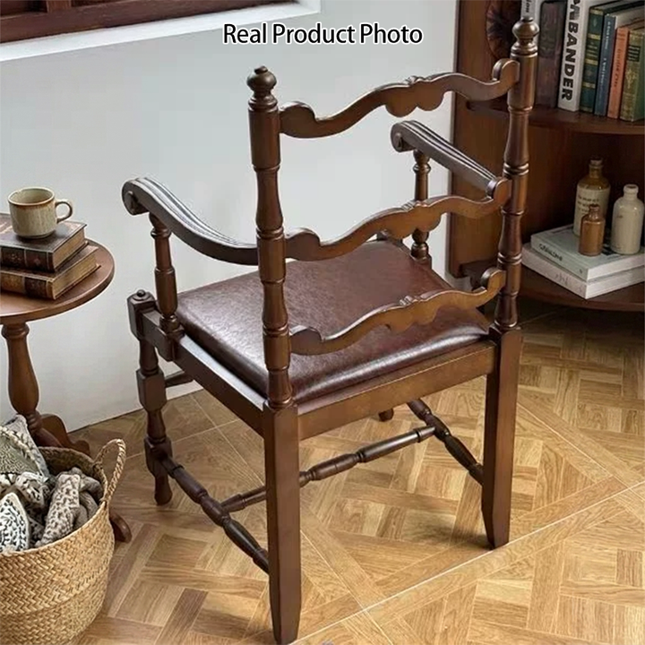 Traditional Vintage Curved Back Velvet Oak Wood Dining Chair Backrest Armrest For Dining Room