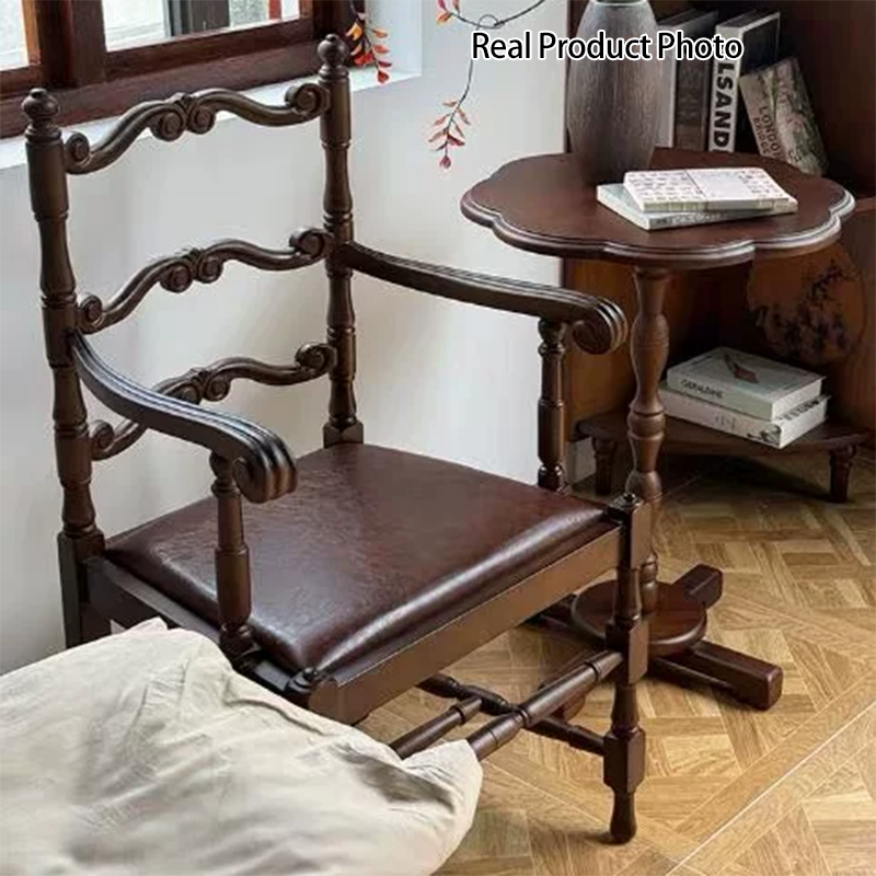 Traditional Vintage Curved Back Velvet Oak Wood Dining Chair Backrest Armrest For Dining Room