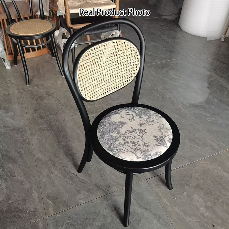 Contemporary Nordic Round Rattan Beech Wood Fabric Chair Backrest Armless For Living Room