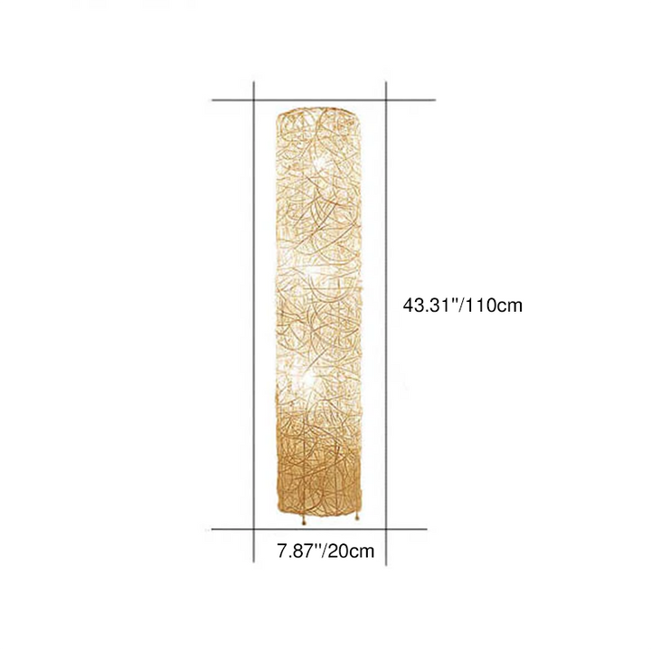 Lámpara de pie moderna minimalista de hierro y ratán tejido, con forma de columna y 3 luces, para sala de estar y dormitorio 