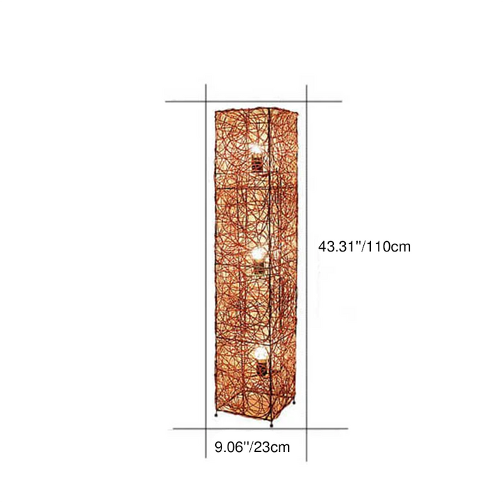 Modern Minimalist Iron Rattan Weaving Column Shaped 3-Light Standing Floor Lamp For Living Room &amp; Bedroom