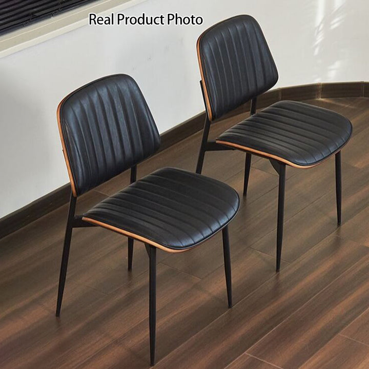 Silla moderna minimalista rectangular de PU, madera contrachapada y hierro, con respaldo y sin reposabrazos para sala de estar 