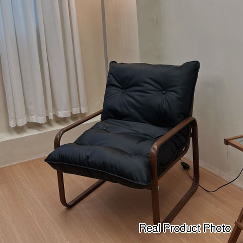 Modern Minimalist Faux Leather Iron Sponge Curved Accent Chair Backrest Armrest For Living Room