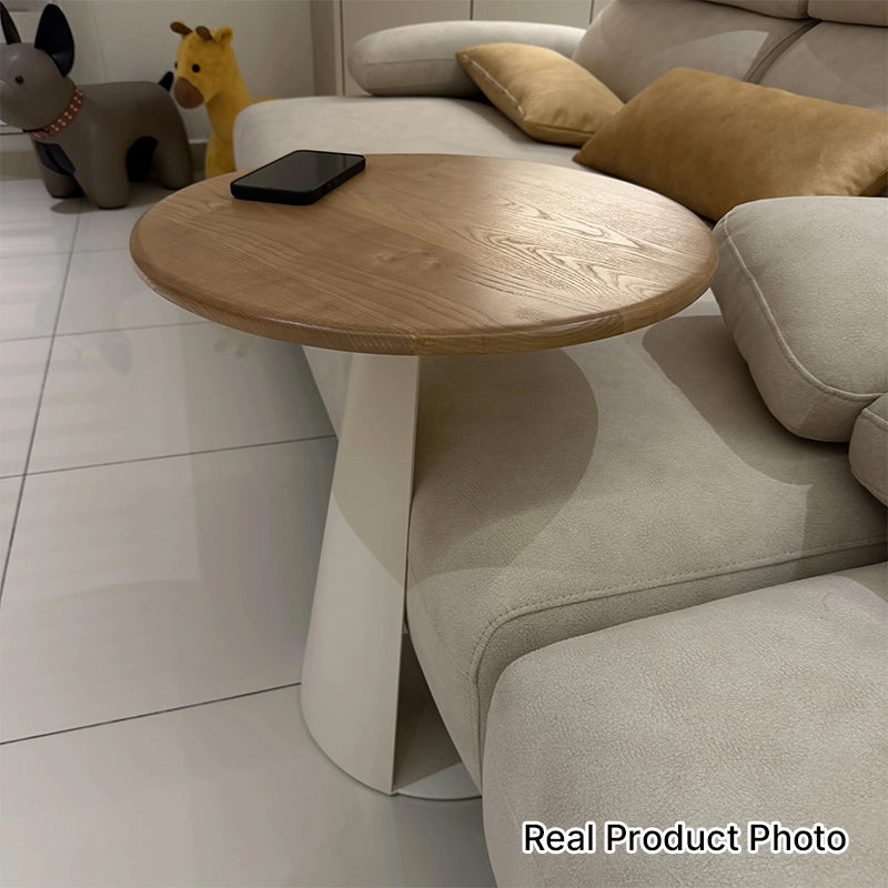 Modern Minimalist Round Ash Wood Iron Side Table 2-Tier For Living Room