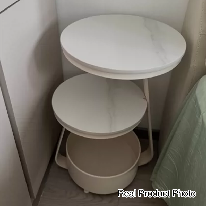 Modern Minimalist Round Sintered Stone Metal Side Table 3-Tier For Living Room