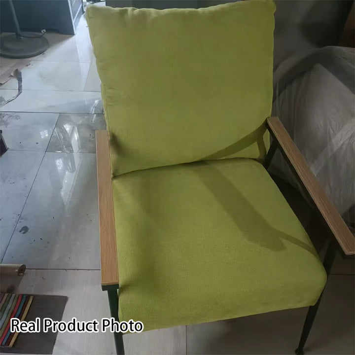 Sillón decorativo curvo moderno y minimalista de terciopelo, esponja y acero, con respaldo y reposabrazos, para sala de estar 